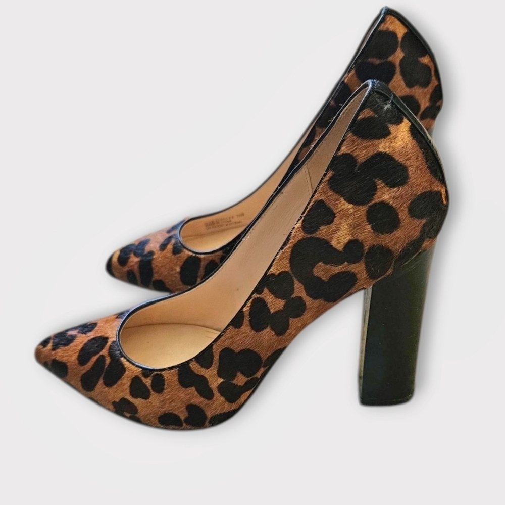 Cole Haan Chelsea Calf Hair Leopard Print Chunky Heel Pumps Women 7.5B - Picture 2 of 6